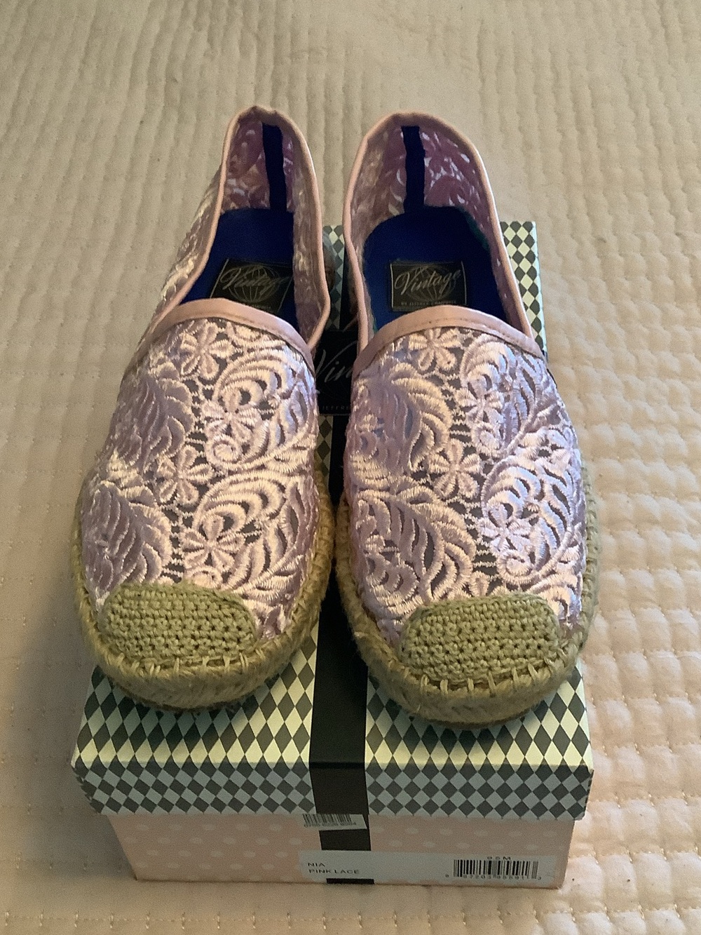 Pink Lace Embroidered Espadrille Slip-On